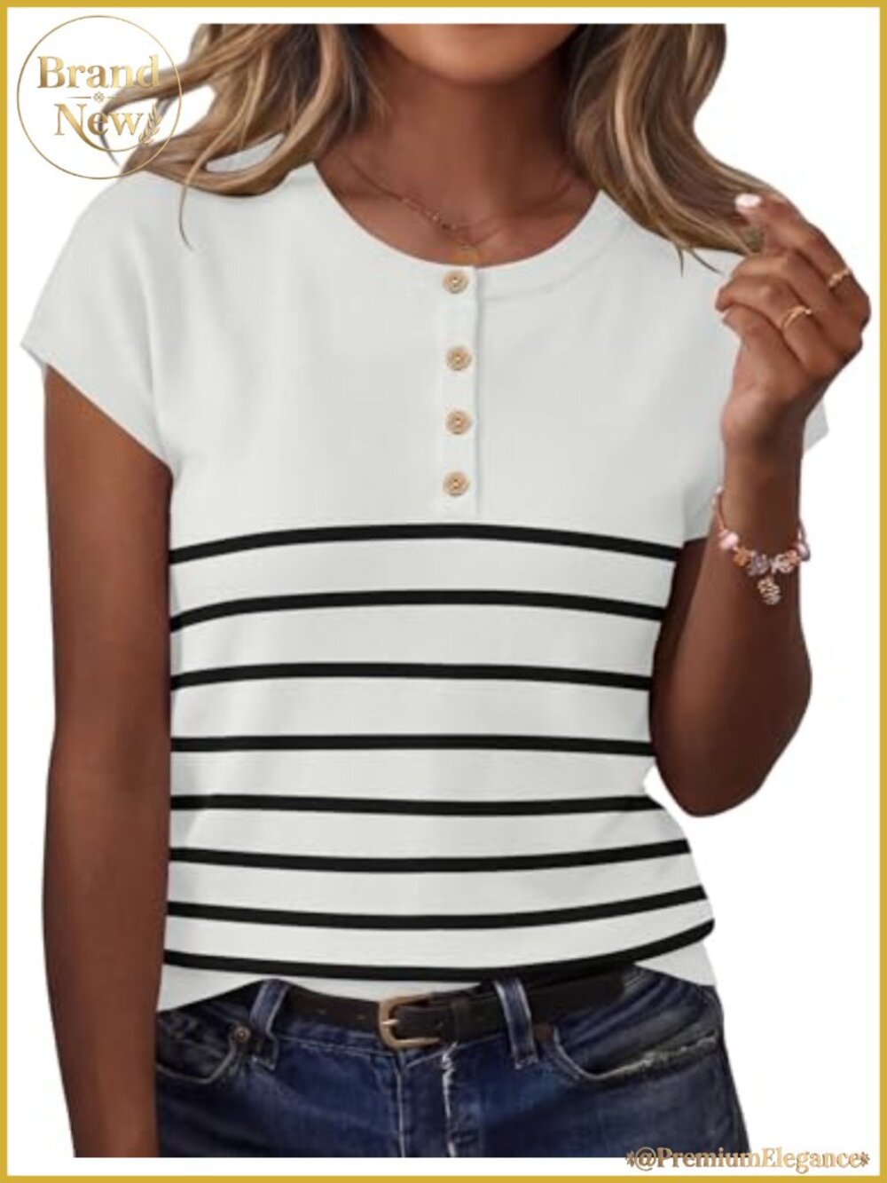 Women's Crochet Knit Sweater - Cap Sleeve Crew Neck Button Down Top Spring